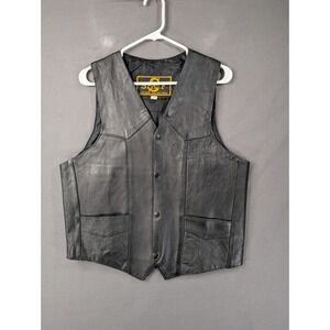 Shaf Leather Collections Mens Black Leather Biker Vest Western Yoke Size 44